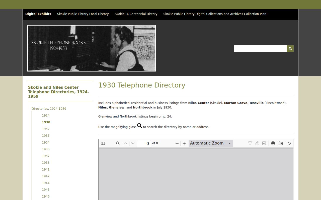 Digitized July 1930 telephone directory containing Glenview listings