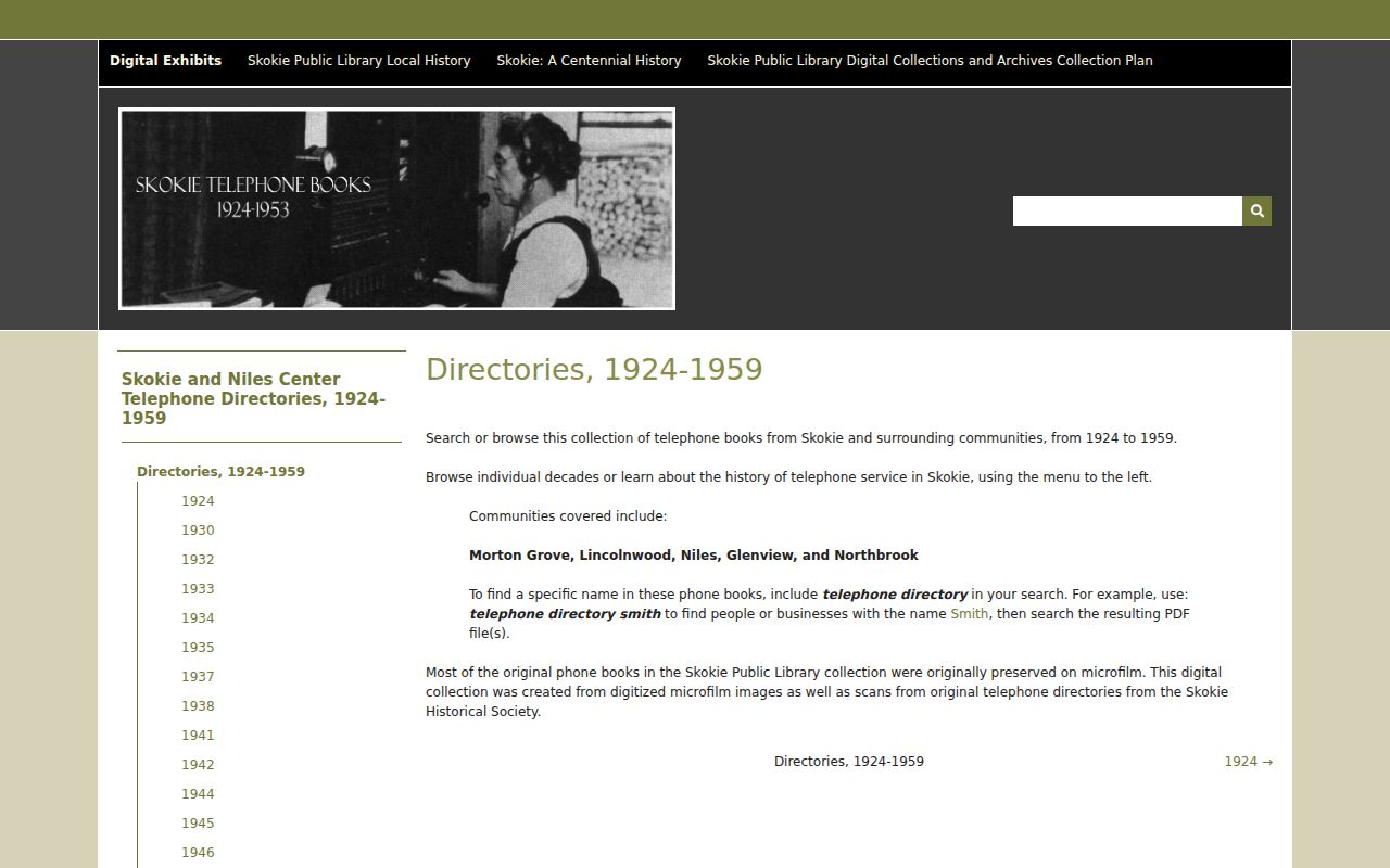 Regional digitized telephone directory collection with Glenview coverage