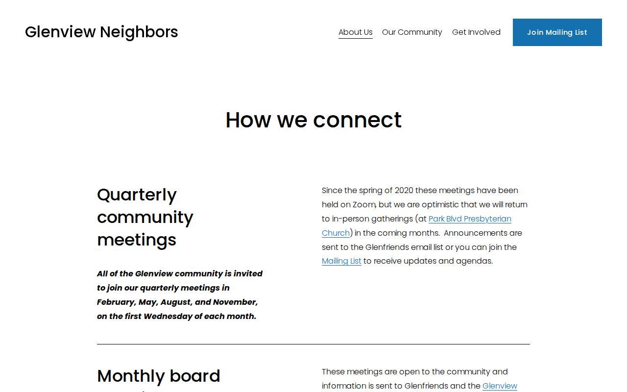 Glenview neighbors community association connection page