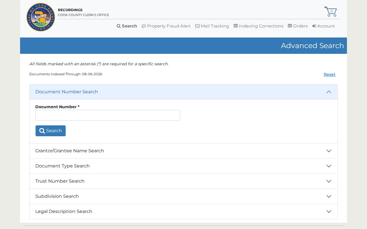 Cook County CRS grantor and grantee advanced search controls