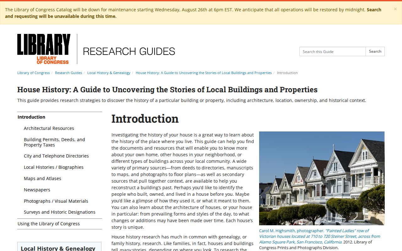 Library of Congress house history research source guide
