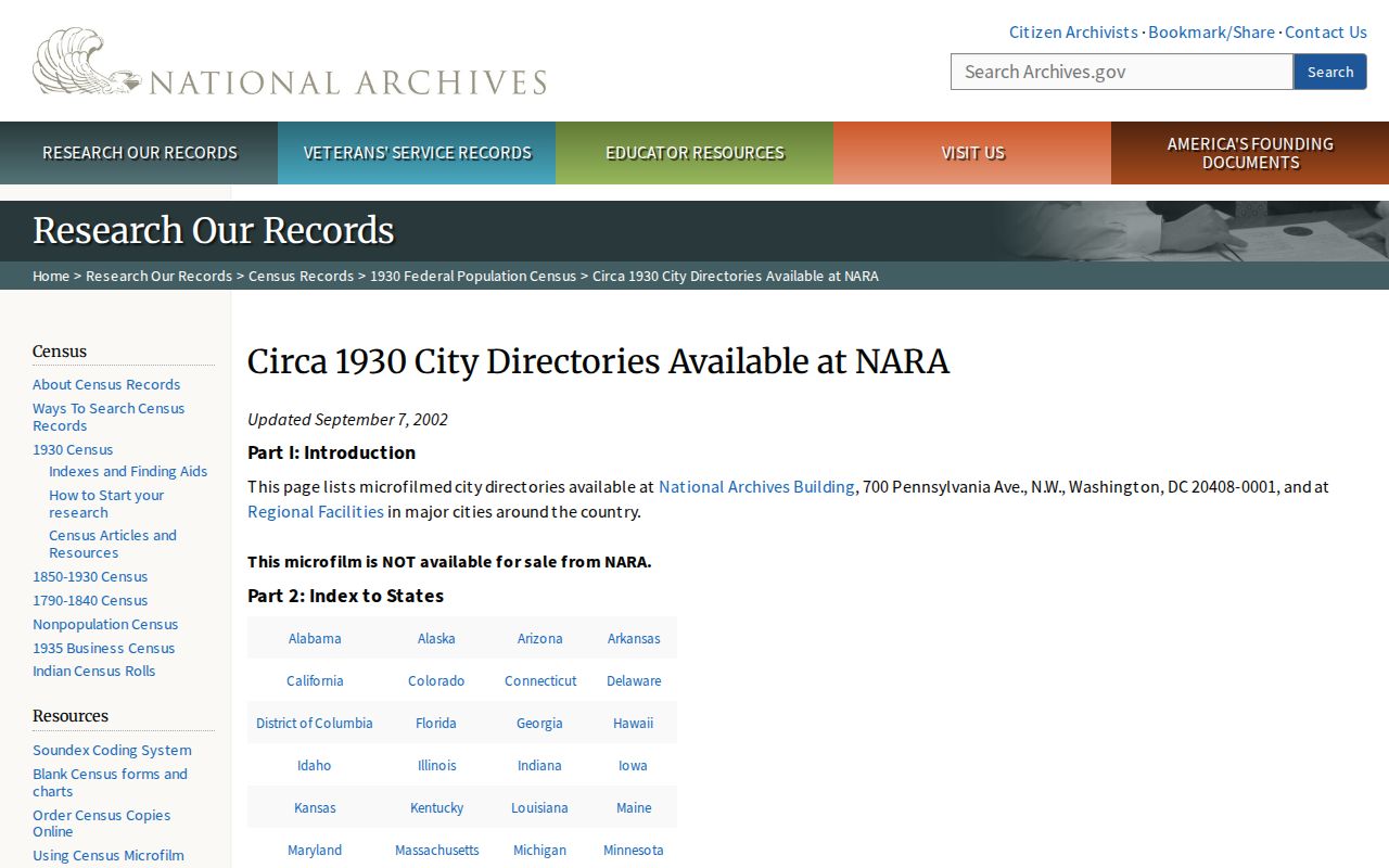 National Archives advice for pairing city directories with census research