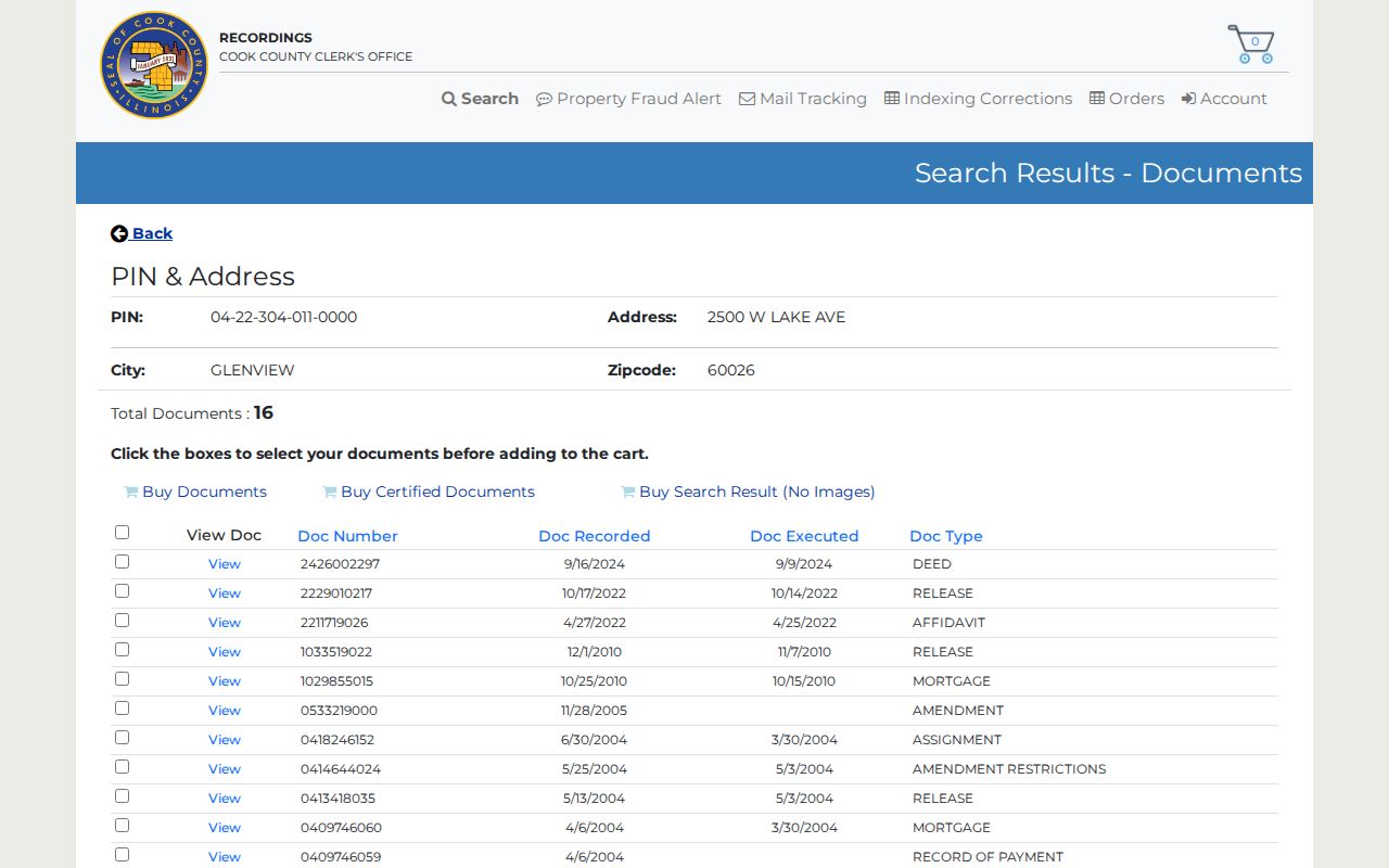 Cook County CRS Glenview PIN timeline with party names omitted