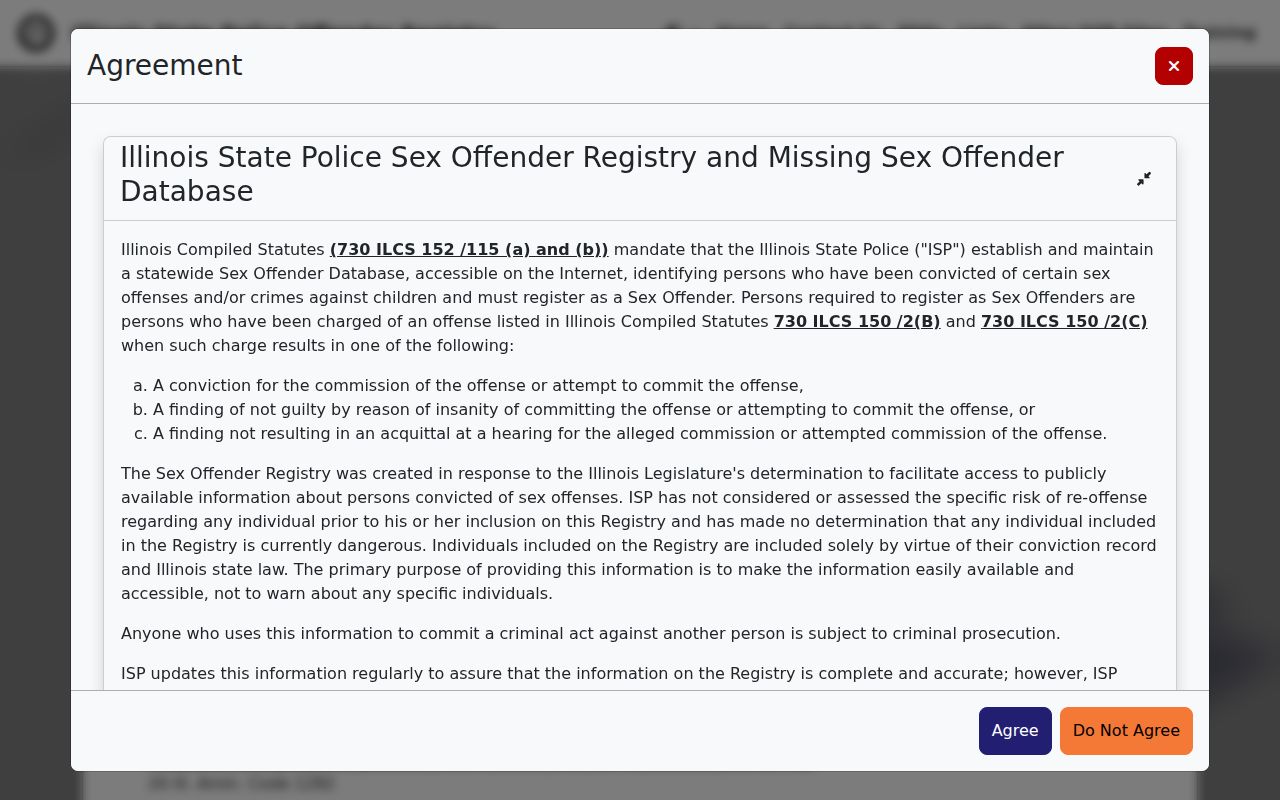 Glenview resident lookup view of Illinois offender registry search