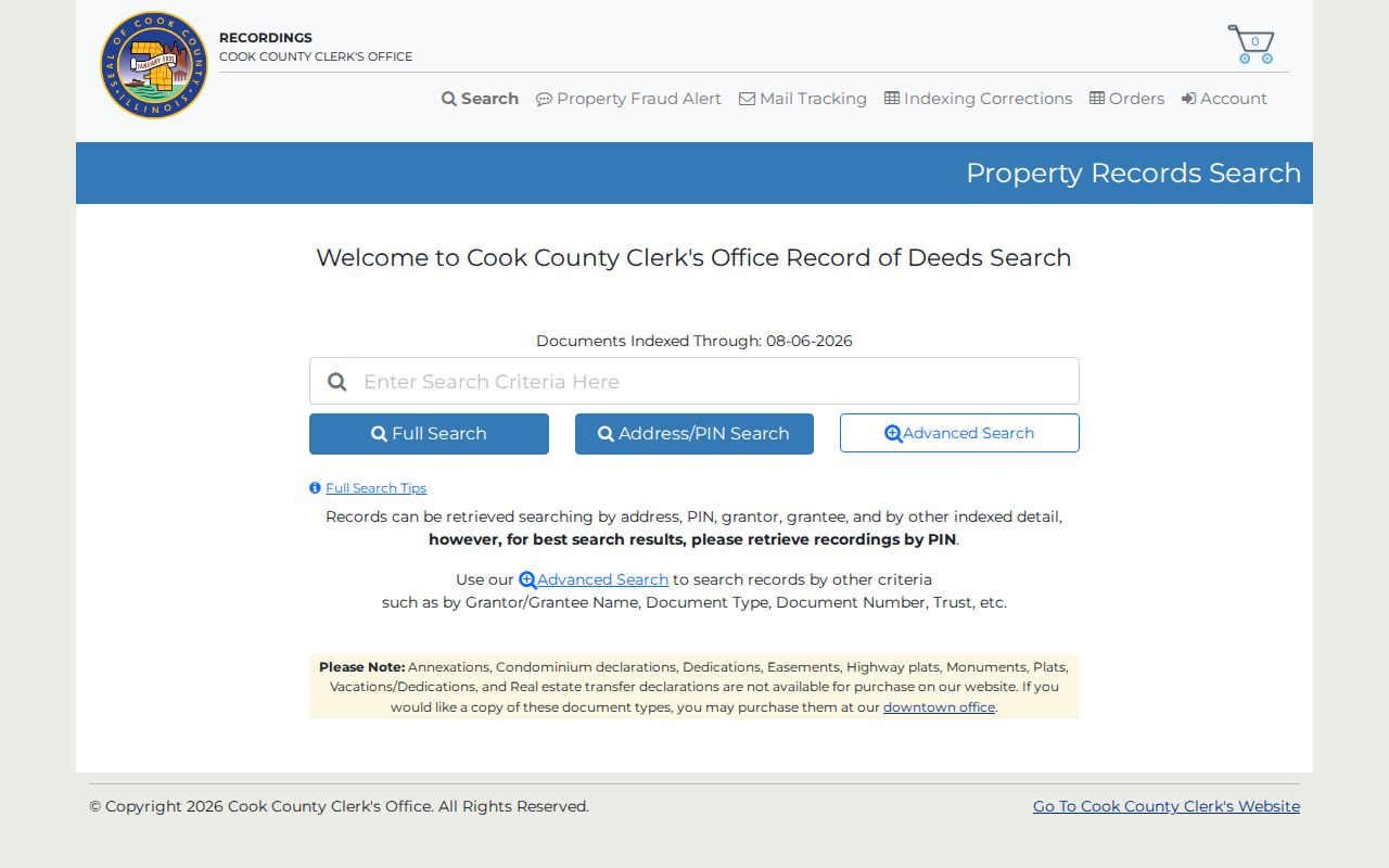 Cook County Clerk recording search for Glenview PINs