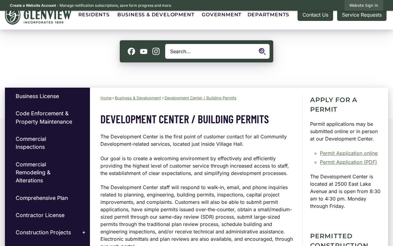 Glenview building permit and Development Center access